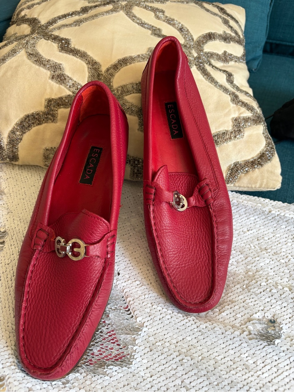 Escada Red Leather Bit-Detail Women’s Loafers - Picture 8 of 8